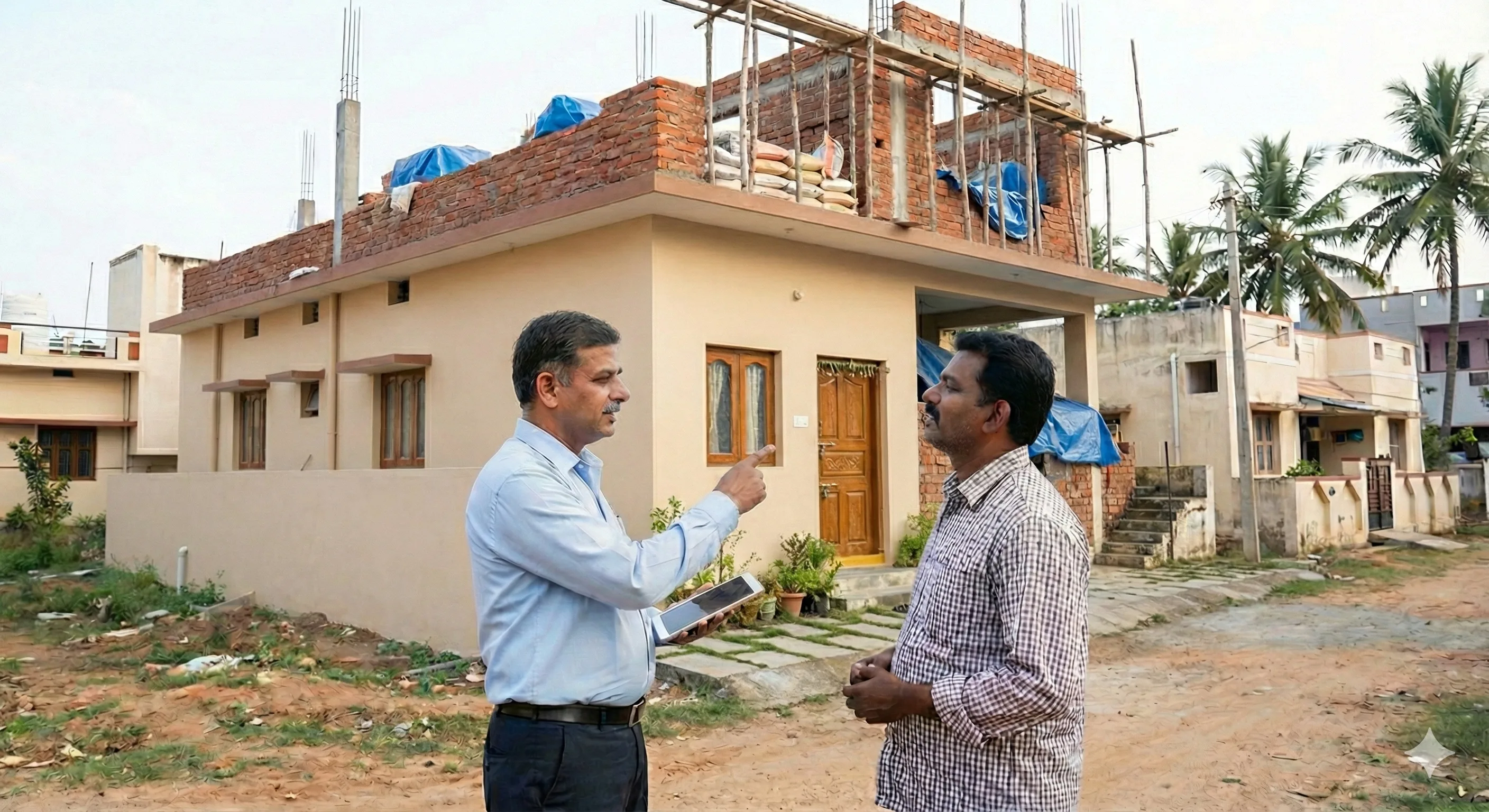 Nivāsa Finance customers and agent taking outside customers house in Karnataka